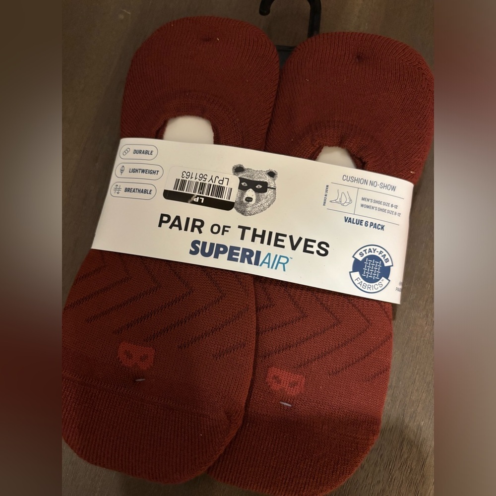 Pair Of Thieves 6 Pk  No-Show Men's Socks in Burgundy Sz 6-12 New